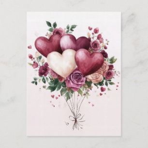 Carte Postale Ballons et fleurs Salutation de Saint Valentin
