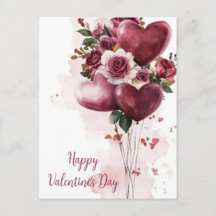 Carte Postale Ballons et fleurs Salutation de Saint Valentin