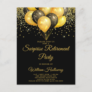 Carte Postale Ballons Noir Or de la partie de retraite surprise