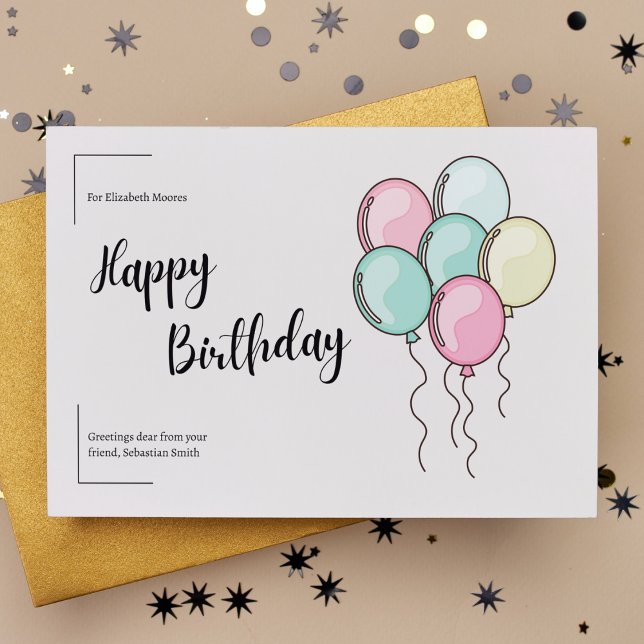 Carte Postale Ballons Pastels Joyeux Anniversaire (Créateur téléchargé)