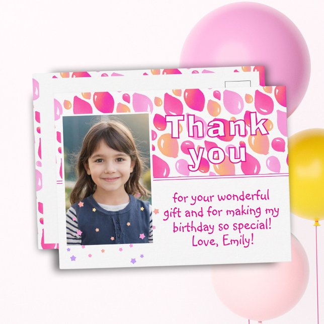 Carte Postale Ballons roses mignons Fille Photo Anniversaire Mer (Créateur téléchargé)