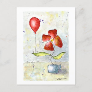 Carte postale Ballons rouges et aquarelle à fleurs