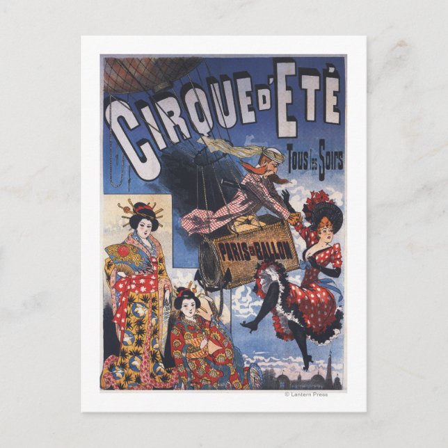 Carte Postale Balloon à air chaud et affiche japonaise pour dame (Devant)