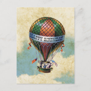 Carte Postale Balloon à air chaud vintage coloré Joyeux annivers