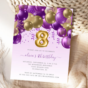 Carte Postale Balloon Arch Purple Gold Girls 8e fête d'anniversa