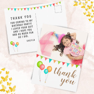 Carte Postale Balloon Bunting Flags Thank you Birthday Photo 