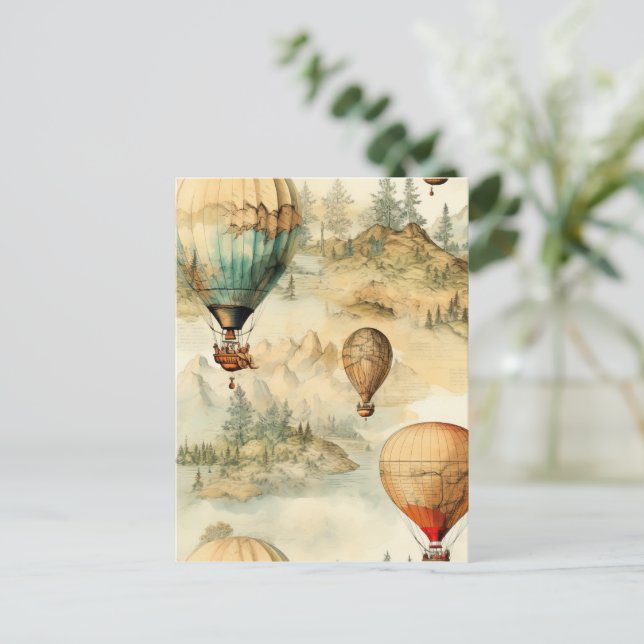 Carte Postale Balloon vintage à air chaud dans un paysage serein (Debout devant)