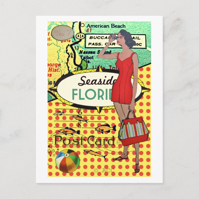 Carte Postale Balnéaire de Floride beauté retro maillot de bain (Devant)