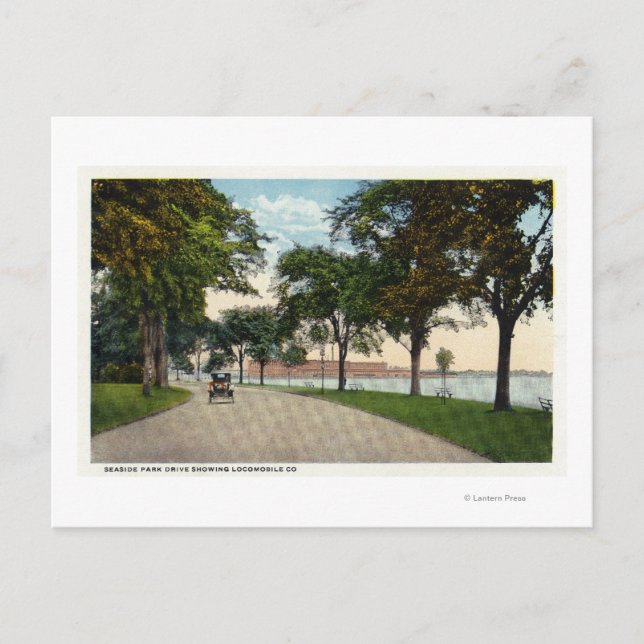 Carte Postale Balnéaire Park Drive Vue Montrant Locomobile (Devant)