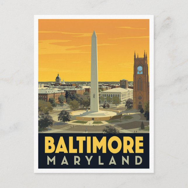Carte Postale Baltimore Maryland Monument Vintage Art (Devant)