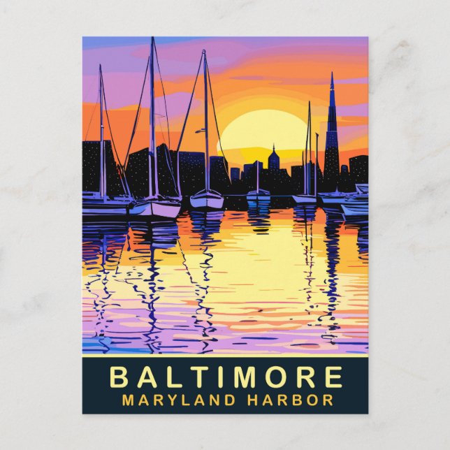 Carte Postale Baltimore, Port du Maryland, Coucher du soleil, Vo (Devant)