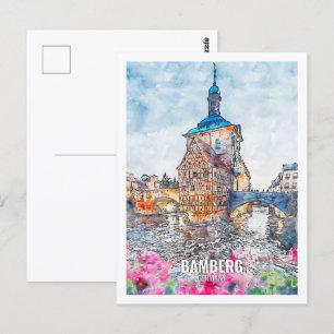 Carte Postale Bamberg Allemagne célèbre Travel Place aquarelle