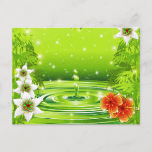 Carte Postale Bambou, eau et fleurs tropicales