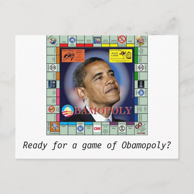 Carte Postale bamopoly, Prêt pour une partie d'Obamopoly ? (Devant)