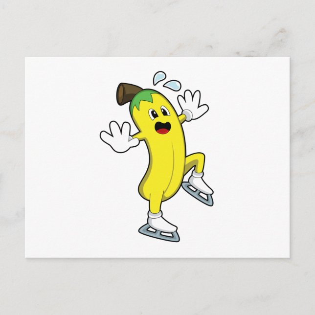 Carte Postale Banana au patinage sur glace avec patins à glace.P (Devant)