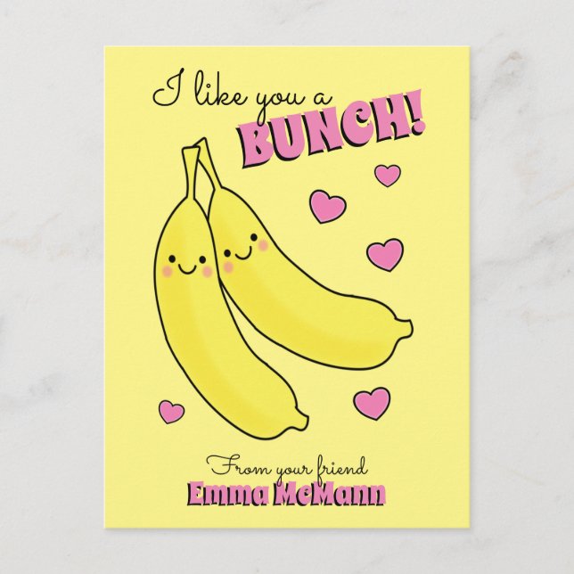 Carte Postale Banana Cute Kids Saint Valentin Kawaii (Devant)