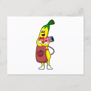 Carte Postale Banana en coiffeur avec sèche-cheveux