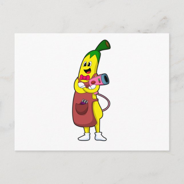 Carte Postale Banane en coiffeur avec sèche-cheveux (Devant)