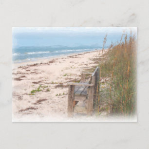 Carte Postale Banc à la peinture aquarelle de plage