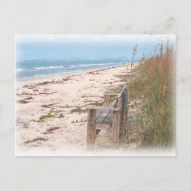 Carte Postale Banc sur la plage Peinture à l'aquarelle (Devant)