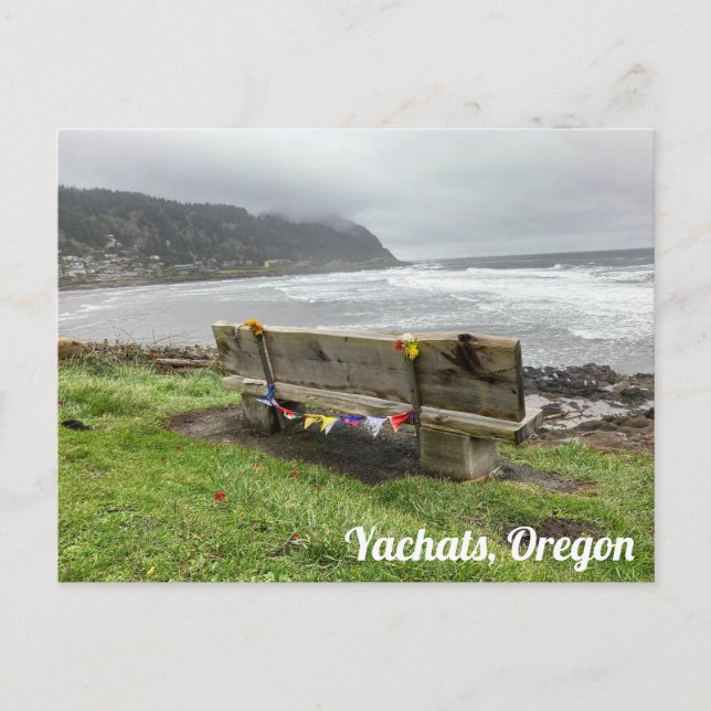 Carte Postale Banc surplombant l'océan à Yachat, Oregon (Devant)