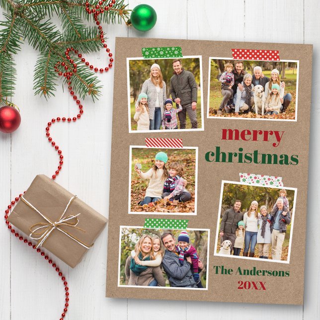 Carte Postale Bande artisanale Joyeux Noël 5 Photo Kraft (Customize to change your personalized text size or text style.)