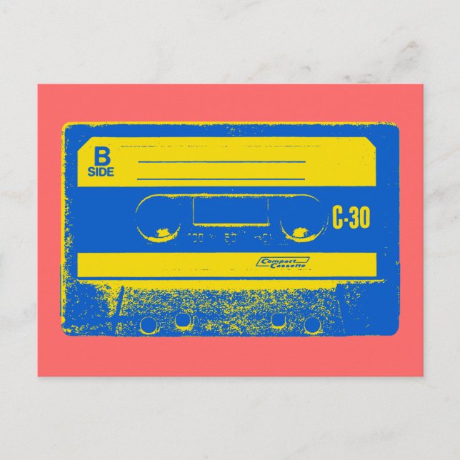 Carte Postale Bande de cassette bleu et jaune rétro (Devant)