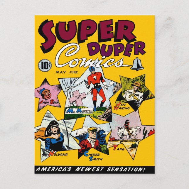 Carte Postale Bande dessinée de super-héros vintage (Devant)