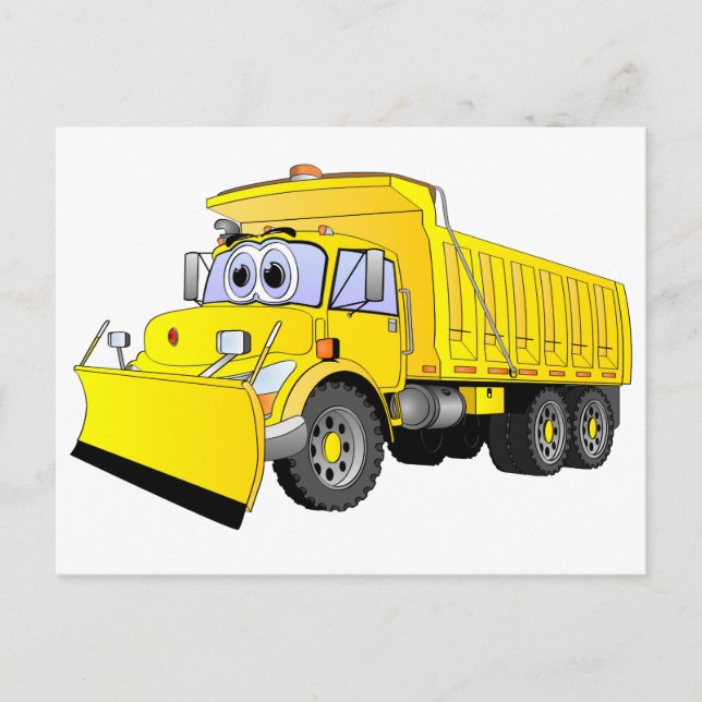 Carte Postale Bande dessinée jaune de camion à benne basculante (Devant)