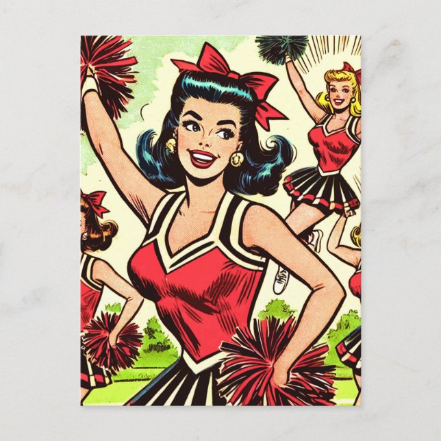 Carte Postale Bande dessinée Pom-pom girl rétro (Devant)