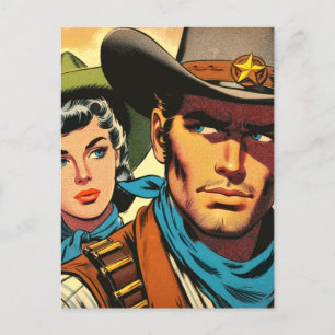 Carte Postale Bande dessinée rétro Cowboy/Cowgirl