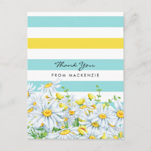 Carte Postale Bandes aqua féminines avec marguerites jaunes Merc