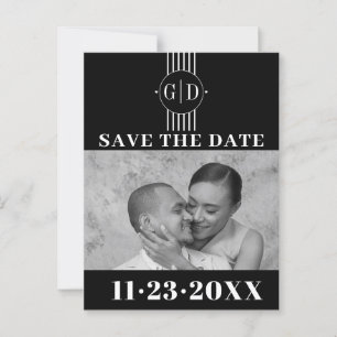 Carte Postale Bandes blanches, initiales photo noire Enregistrer