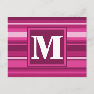 Carte Postale Bandes de monogramme fuchsia