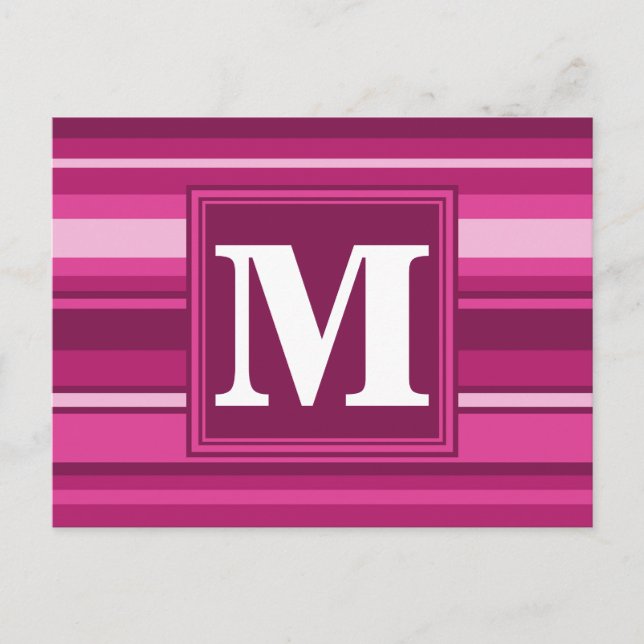 Carte Postale Bandes de monogramme fuchsia (Devant)