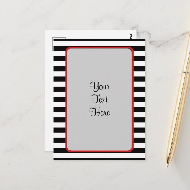 Carte Postale Bandes noires et blanches, Motif rayé, Lignes (Devant/Arrière en situation)