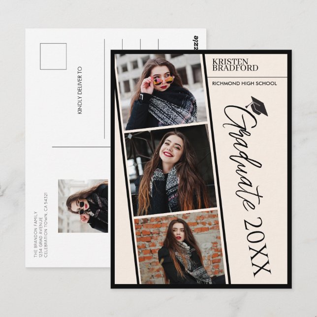 Carte Postale Bandes photo modernes Faire-part de graduation bei (Devant / Derrière)