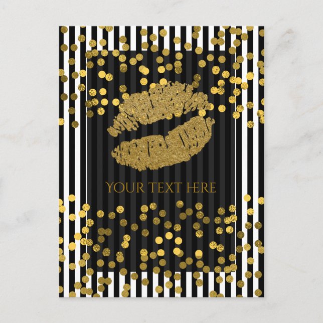 Carte Postale Bandes Verticales Noires & Blanches Points Faux Or (Devant)