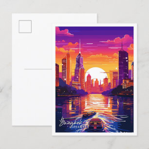 Carte Postale Bangkok Thaïlande Art illustration de voyage vinta