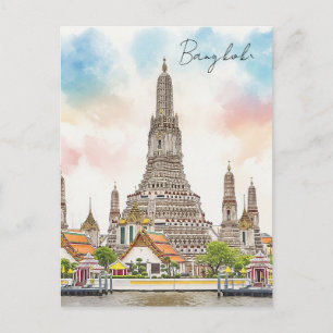 Carte Postale Bangkok Thaïlande Wat Arun Aquarelle