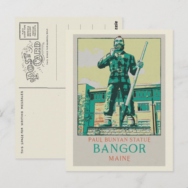 Carte Postale Bangor Maine USA, Paul Bunyan Statue (Devant / Derrière)