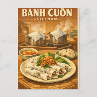 Carte Postale Banh Cuon vietnamien, dans un classique rétro