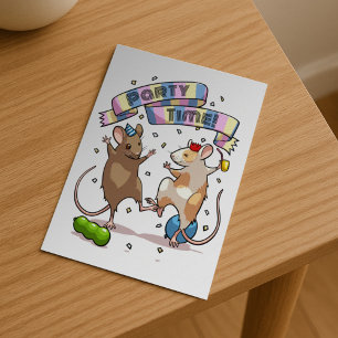 Carte Postale Bannière de fête de souris dansantes Confettis et