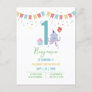 Carte Postale Bannières de ballons pieuvres colorés mignons pour