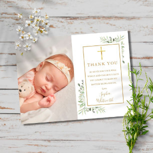 Carte Postale Baptême Christening Green Merci photo
