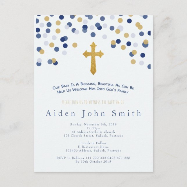 Carte Postale Baptême d'or de bébé (Devant)