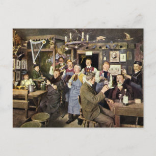 Carte Postale Bar à l'ancienne avec des célébrations populaires,