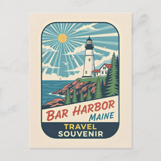 Carte Postale Bar Harbor, Maine Retro Lighthouse 1950s
