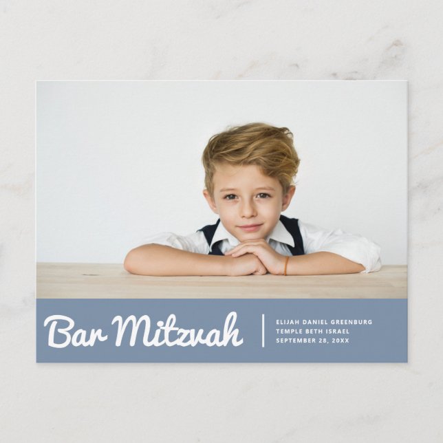 Carte Postale Bar Mitzvah Simple Moderne Personnalisé Photo Invi (Devant)