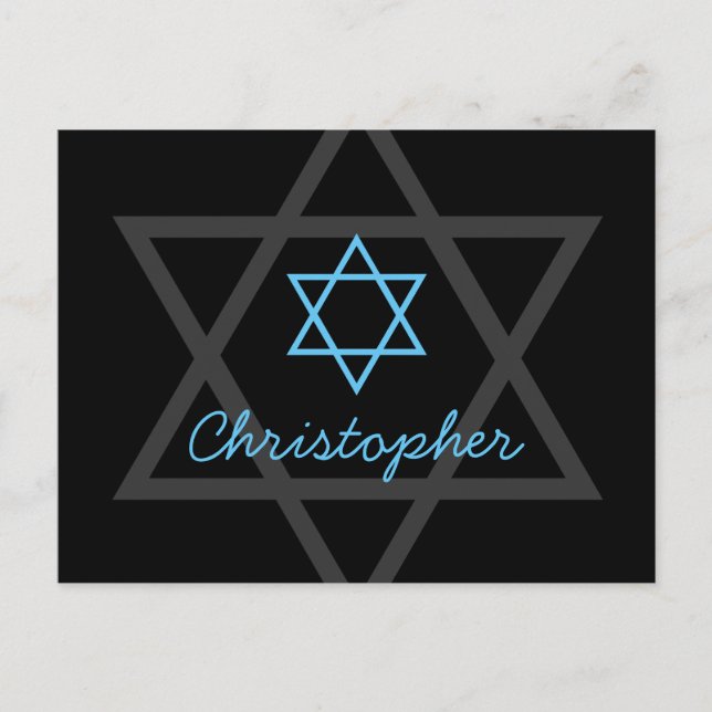 Carte Postale Bar noir et bleu Mitzvah Merci (Devant)